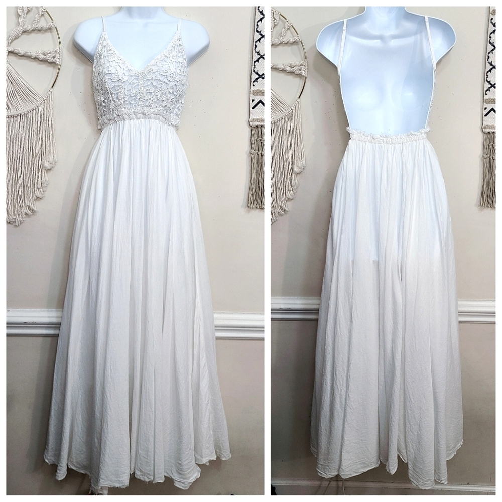 ☆ SOLD ☆ RAGA Stephanie Crochet Lace Maxi Dress In White Size Small - Picture 8 of 12